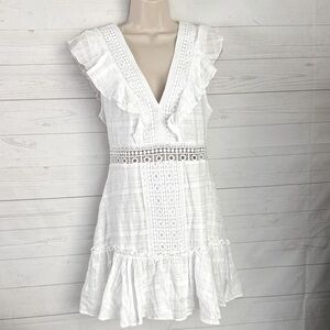 Francesca’s Mi Ami Size L White Lace Ruffle Mini Beach Dress